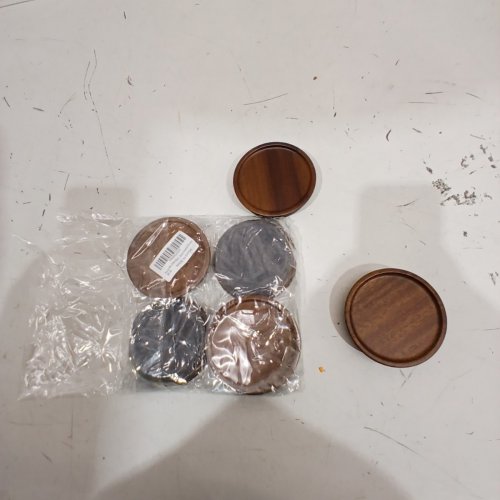 6PK ROUND WOODEN AIR TIGHT MASON JAR STORAGE LIDS - BROWN / GRAY image 2