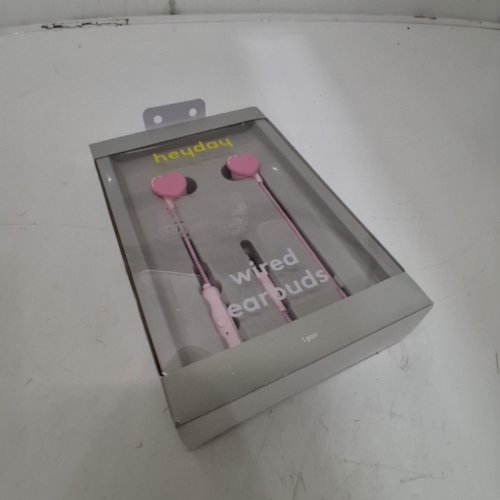 HEYDAY WIRED EARBUDS WITH BUILT-IN MICROPHONE AND VOLUME CONTROLS - 3.5MM AUX - PINK HEART image 2