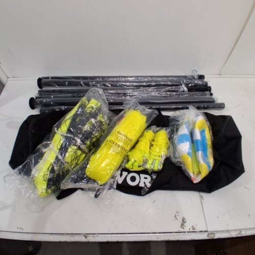 OUTDOOR PORTABLE VOLLEYBALL NET SYSTEM, ADJUSTABLE HEIGHT STEEL POLES, PROFESSIONAL VOLLEYBALL SET - 32'L X 3'H - YELLOW/BLACK (MODEL:JH-201) image 2