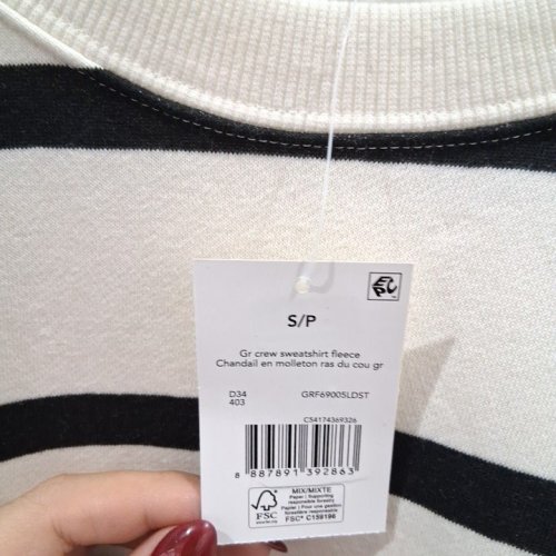 WOMEN'S GEORGE STRIPED SWEATSHIRT - SMALL - CREAM/BLACK image 3