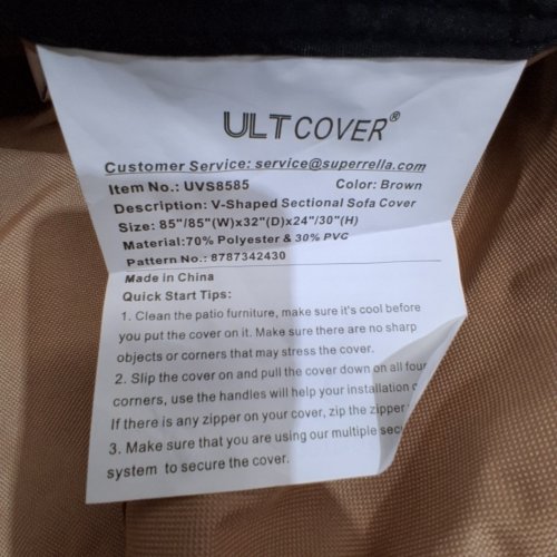 ULTCOVER V-SHAPED 5-SEATER SECTIONAL SOFA COVER - 85" X 85" W X 32" D X 24"/30" H - BROWN (ITEM: UVS8585) image 2