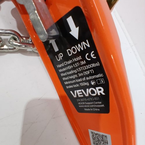 VEVOR MANUAL LEVER CHAIN HOIST - 1.5TON MAX - 10FT - ORANGE/BLACK (MODEL:HSH-1.5T-3M) image 3