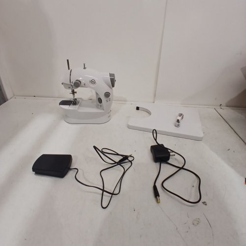 MINI SEWING MACHINE WITH FOOT PEDAL AND ACCESSORIES - WHITE/GREY image 2