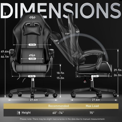 HLDIRECT GAMING CHAIR WITH FOOTREST AND LUMBAR SUPPORT 360 SWIVEL ERGONOMIC COMPUTER CHAIR - 350LBS CAPACITY - BLACK (MODEL:DY-02) image 2