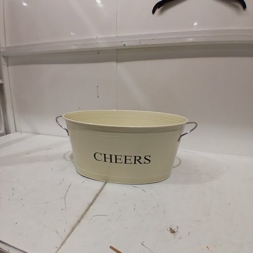 TWINE RUSTIC FARMHOUSE DECOR ICE BUCKET GALVANIZED TUB, 6.3 GALLONS - CREAM "CHEERS" image 2