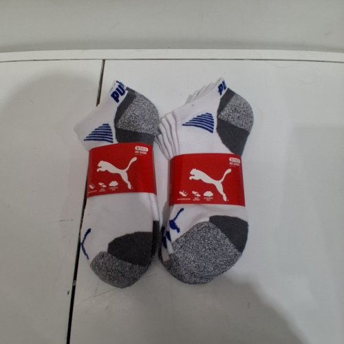 2(3PR) MEN'S PUMA LOW-CUT NO-SHOW SOCKS - SHOE SIZE 6-12 - WHITE / GRAY / BLUE image 2