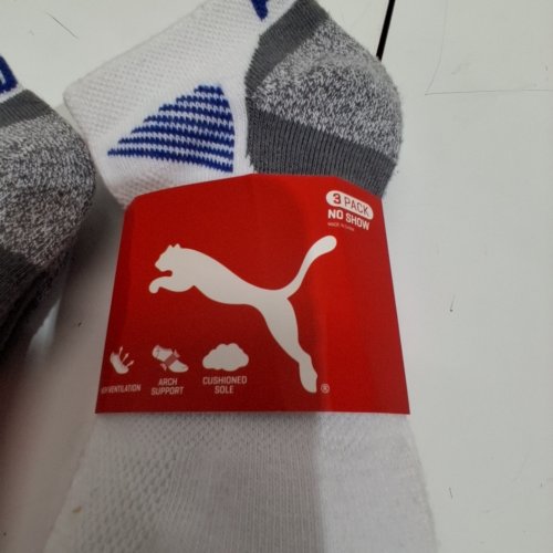 2(3PR) MEN'S PUMA LOW-CUT NO-SHOW SOCKS - SHOE SIZE 6-12 - WHITE / GRAY / BLUE image 3