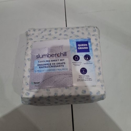 6PC SLUMBER CHILL COOLING BED SHEET SET - QUEEN- WHITE/BLUE FLORAL (MODEL: 1796335) image 4