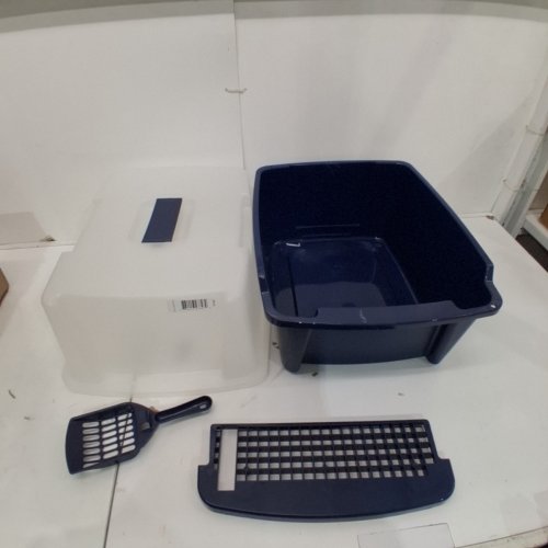 IRIS USA CAT LITTER BOX ENCLOSURE WITH SCOOP AND FRONT DOOR FLAP - 15" X 19" - NAVY/CLEAR ( MODEL: CLH-15) image 2