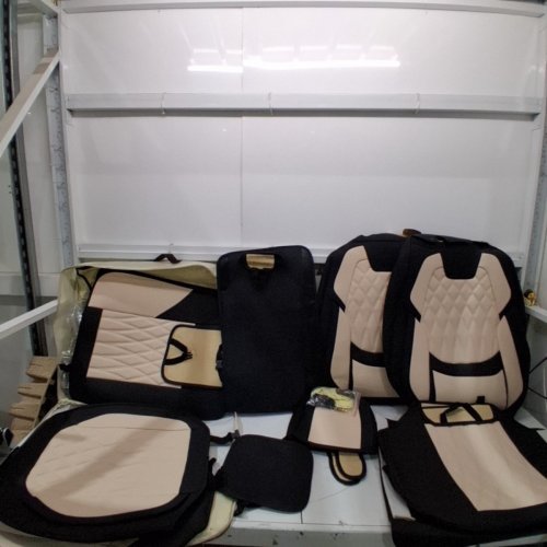 FREESOO UNIVERSAL FIT FULL SET AUTOMOTIVE FAUX LEATHER SEAT COVER SET - BEIGE AND BLACK image 2