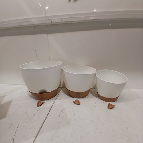 3PC SELF WATERING PLASTIC POTS - 8"/9"/10" - WHITE/BROWN image 2
