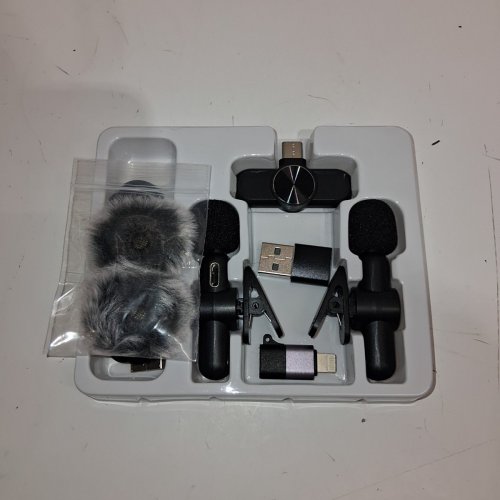 WIRELESS CLIP-ON DUAL LAVALIER INTERVIEW RECORDING MICROPHONE KIT FOR ANDROID PHONE & APPLE WITH LIGHTNING CONNECTOR - BLACK (MODEL: K2CLU) image 4
