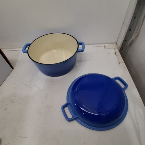 2PCBRUNTMOR 2-IN-1 ENAMELED CAST IRON DOUBLE DUTCH OVEN SKILLET LID - 5 QT - BLUE (MODEL: 427-SYKB-FBA) image 3