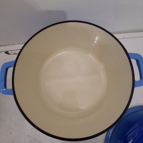 2PCBRUNTMOR 2-IN-1 ENAMELED CAST IRON DOUBLE DUTCH OVEN SKILLET LID - 5 QT - BLUE (MODEL: 427-SYKB-FBA) image 4