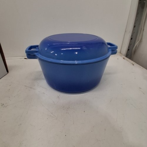 2PCBRUNTMOR 2-IN-1 ENAMELED CAST IRON DOUBLE DUTCH OVEN SKILLET LID - 5 QT - BLUE (MODEL: 427-SYKB-FBA) image 5