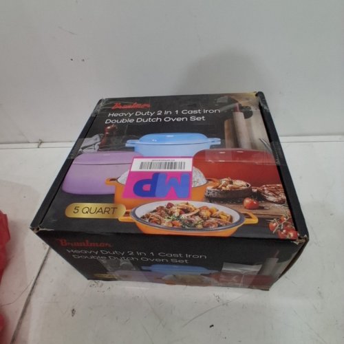 2PCBRUNTMOR 2-IN-1 ENAMELED CAST IRON DOUBLE DUTCH OVEN SKILLET LID - 5 QT - BLUE (MODEL: 427-SYKB-FBA) image 6