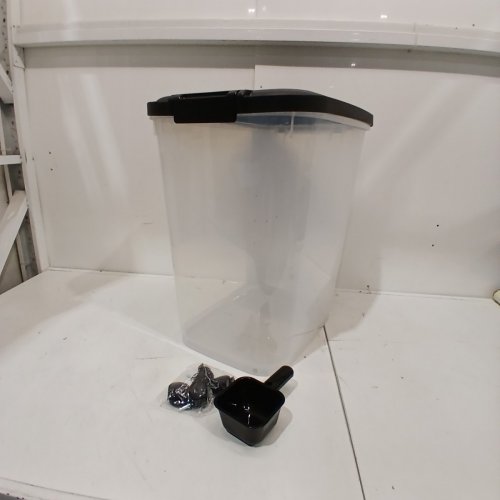 AMAOZN BASICS PET FOOD STORAGE CONTAINER WITH WHEELS & SCOOP - 50LBS - CLEAR, BLACK LID image 2