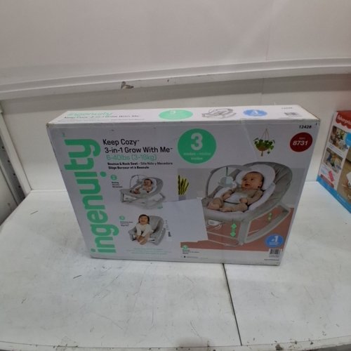 INGENUITY 3-IN-1 KEEP COZY GROW WITH ME VIBRATING BABY BOUNCER, ROCKER & CHAIR - 40LBS CAPACITY - WEAVER THEME GREY/WHITE/GREEN (MODEL: ‎12428) image 2