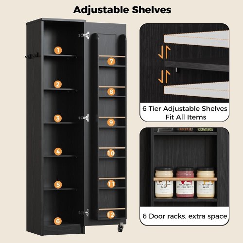 IRONCK NARROW SLIM KITCHEN PANTRY CABINET - 72.24" X 15.75" X 15.75" - BLACK (MODEL: HK-PT-02B) image 3