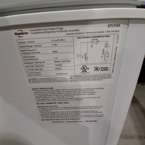 KOOLATRON 3.5 CUFT CHEST FREEZER - WHITE (MODEL: KTCF99) image 9