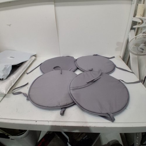 4PK HOEMENT ROUND SEAT SPONGE CHAIR CUSHIONS WITH STRAPS - 14" - GREY image 2