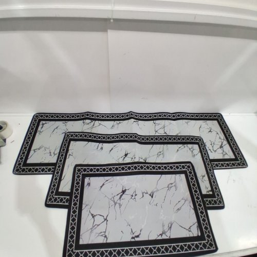3PC DECORATIVE RECTANGULAR AREA RUGS - 23"/31"/47" X 15.5" - WHITE/BLACK/GREY image 2