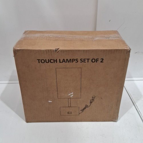 2PK NATYSWAN MODERN TOUCH CONTROL SMALL TABLE LAMPS WITH USB PORTS AND FABRIC SHADE - 5.5" X 5.5" X 14" - WHITE/WOOD image 5