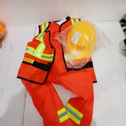 4PC BOYS PARTYHOLIC CONSTRUCTION WORKER COSTUME - MEDIUM (8-10) - ORANGE WITH REFLECTIVE STRIPES image 2