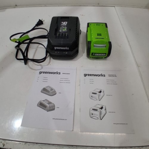 GREENWORKS LITHIUM ION BATTERY AND CHARGER - 40V 2.0AH BLACK/GREEN (MODEL: 29652) image 4