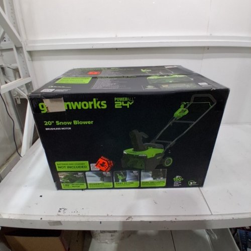 GREENWORKS CORLESS ELECTRIC SNOW BLOWER THROWER WITH 180° ADJUSTABLE CHUTE AND PUSH START - *TOOL ONLY* - 24V - 20” PATH - GREEN (MODEL: SN48L00) image 2