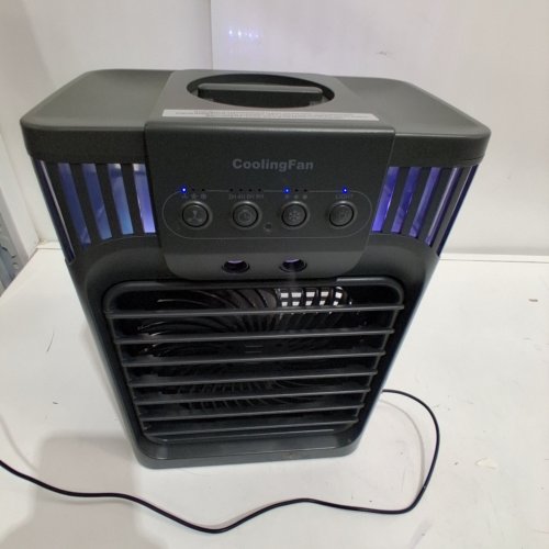 TIOKVIOP 4-IN-1 PERSONAL PORTABLE EVAPORATIVE AIR COOLING FAN WITH REMOTE, 3 WIND SPEED, 3 COOL MIST, 2-8 HOUR TIMER, AND LED LIGHT - DARK GREY (MODEL: AB-1) image 2