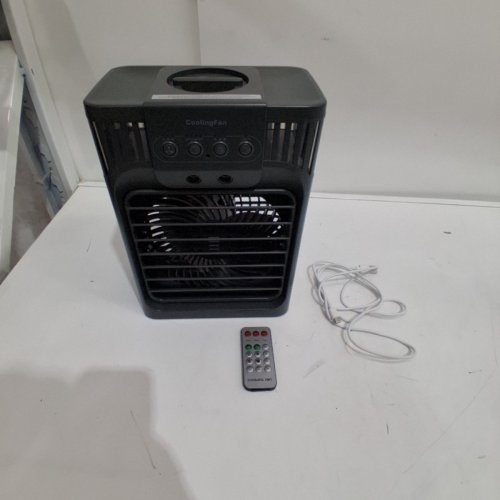 TIOKVIOP 4-IN-1 PERSONAL PORTABLE EVAPORATIVE AIR COOLING FAN WITH REMOTE, 3 WIND SPEED, 3 COOL MIST, 2-8 HOUR TIMER, AND LED LIGHT - DARK GREY (MODEL: AB-1) image 3