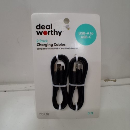 2PK DEALWORTHY FAST CHARGING USB-C TO USB-A CABLES - 3FT EACH - BLACK image 2