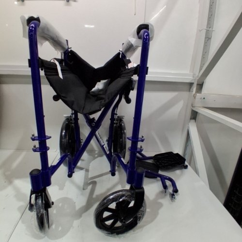 MEDLINE ALUMINUM TRANSPORT CHAIR WITH LARGE WHEELS AND BRAKES - 300LB MAX - 19" -BLUE (MODEL: MDS808210ABE) image 2