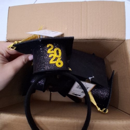 6PK GRADUATION THEMED HEAD BAND "2026 GRAD" - BLACK/GOLD image 3