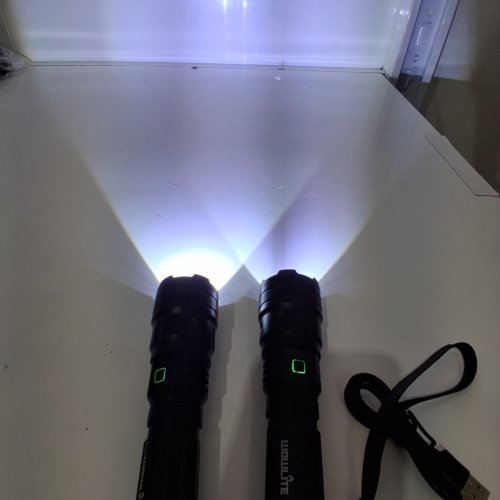 2PK WOWLITE TACTICAL LED ULTRABRIGHT FLASHLIGHTS WITH 3 LIGHT MODES AND ADJUSTABLE FOCUS - BLACK/WHITE LIGHT image 2