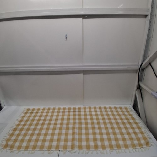 CHECKERED FRINGE WINDOW CURTAIN - 56" X 24" - YELLOW/WHITE image 3