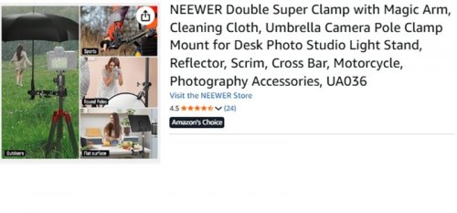 NEEWER MULTIFUNCTIONAL METAL CLAMP WITH DOUBLE CRAB-SHAPED CLAMPS AND MAGIC ARM ADAPTER - BLACK (MODEL: UA036) image 2