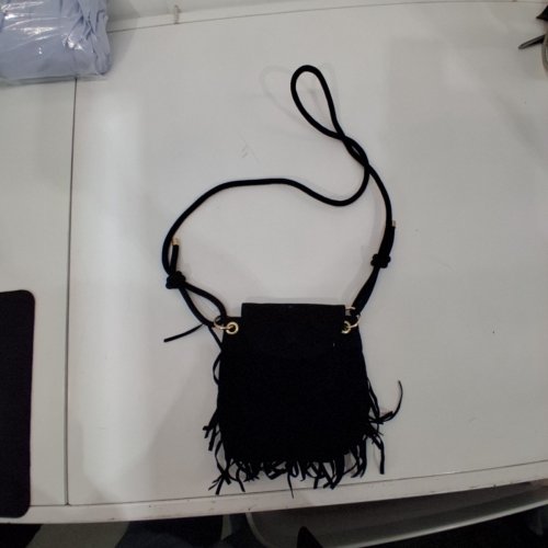 FRINGE CROSSBODY BAG WITH MAGNETIC FLAP CLOSURE - 7.5" X 8" - BLACK/GOLD image 2