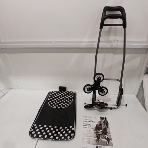 BIOS LIVING 3 WHEELED STAIR CLIMBING FOLDABLE SHOPPING TROLLEY - HOLDS UPTO 27 LBS - BLACK/DOTTED (MODEL: LF335) image 2