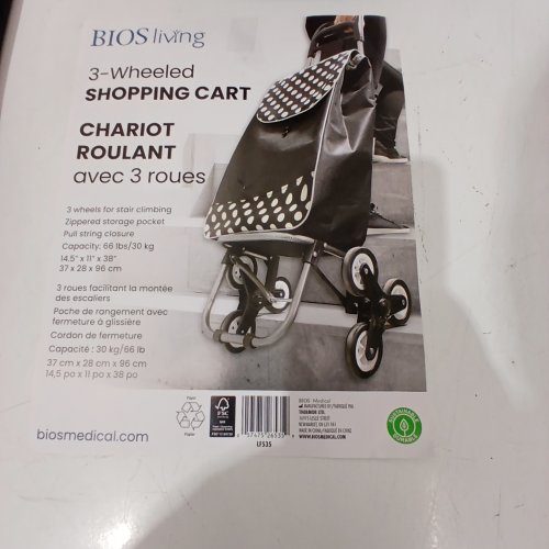 BIOS LIVING 3 WHEELED STAIR CLIMBING FOLDABLE SHOPPING TROLLEY - HOLDS UPTO 27 LBS - BLACK/DOTTED (MODEL: LF335) image 3