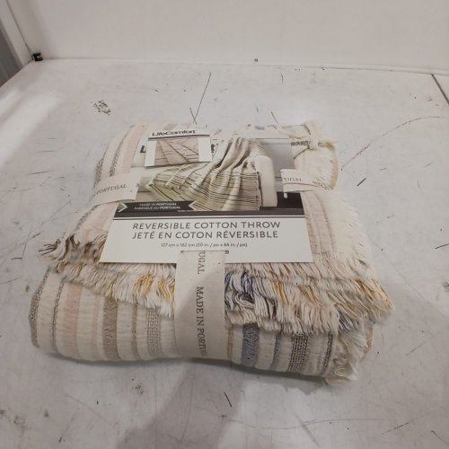 LIFE COMFORT COTTON THROW BLANKET WITH FRINGE - 50" X 64" - NEUTRAL STRIPES (MODEL: 1726023) image 2