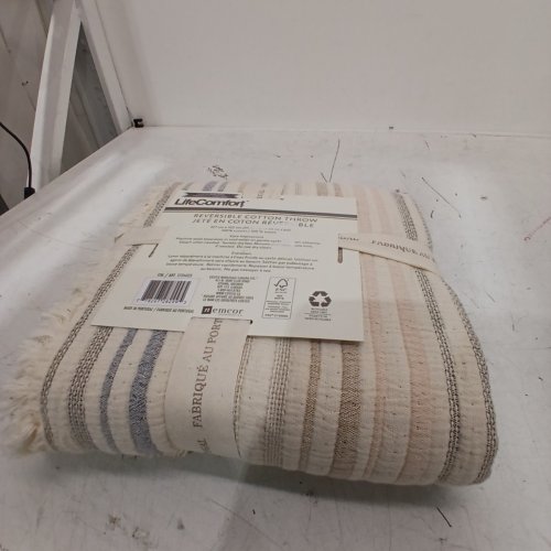 LIFE COMFORT COTTON THROW BLANKET WITH FRINGE - 50" X 64" - NEUTRAL STRIPES (MODEL: 1726023) image 3