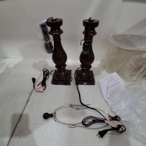 2PK CINKEDA FARMHOUSE VINTAGE BEDSIDE NIGHTSTAND LAMPS WITH USB C+A PORTS & AC OUTLET - 29" TALL - BROWN (MODEL: TD-CK-583) image 3