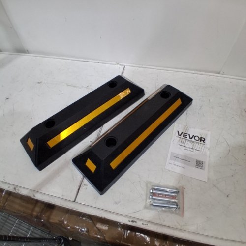 2PK PARKING STOPPER HEAVY DUTY PARKING AID FOR GARAGE RUBBER CURB GARAGE FLOOR STOPPER WITH REFLECTIVE STRIPS - 21.6" - BLACK/YELLOW (MODEL: RB226) image 2