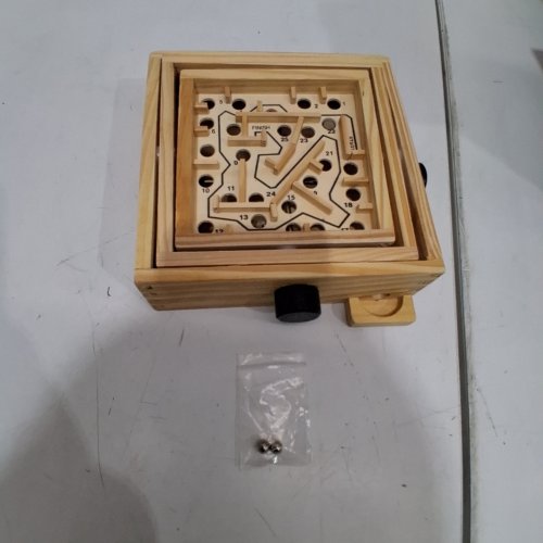 LABYRINTH PUZZLE MAZE GAME - NATURAL BEIGE WOOD/SILVER image 2