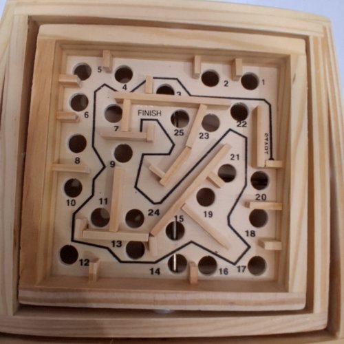 LABYRINTH PUZZLE MAZE GAME - NATURAL BEIGE WOOD/SILVER image 3