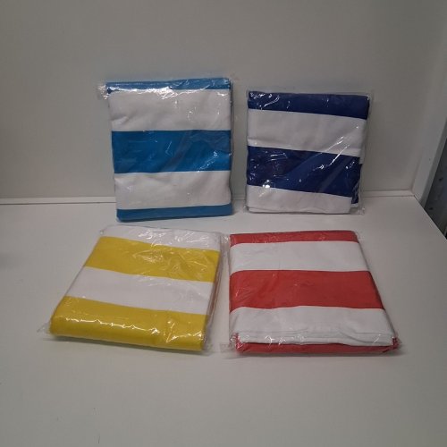 4PC STRIPED SOFT BEACH/HOUSEHOLD TOWELS - 29" X 60" - RED / LIGHT BLUE / DARK BLUE / YELLOW AND WHITE STRIPED image 3