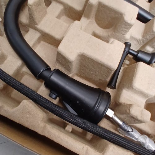 KRAUS ALLYN SERIES 3-FUNCTION TRANSITIONAL BRIDGE KITCHEN FAUCET WITH PULL-DOWN SPRAY HEAD - MATTE BLACK (MODEL: KPF-3121MB) image 4