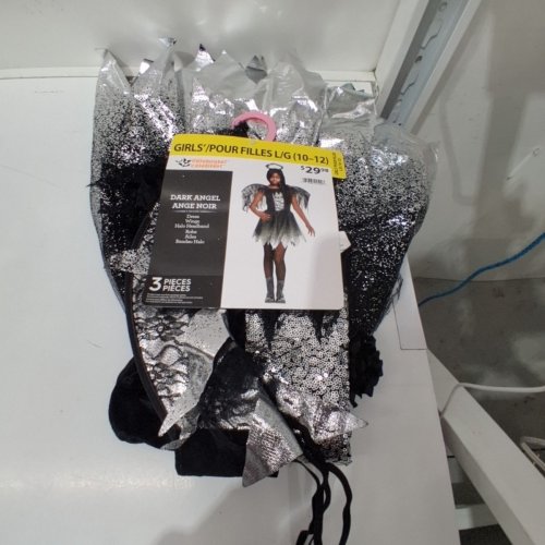 3PC DARK SPARKLE ANGEL COSTUME - LARGE 10/12 - BLACK SILVER image 2